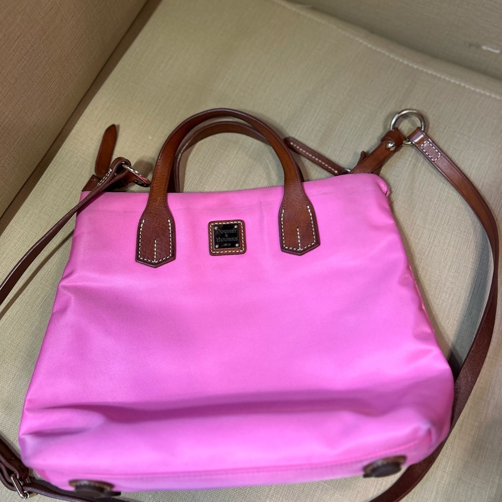 Dooney & Bourke Pink Nylon Bag Purse with Leather Handles and Crossbody Strap